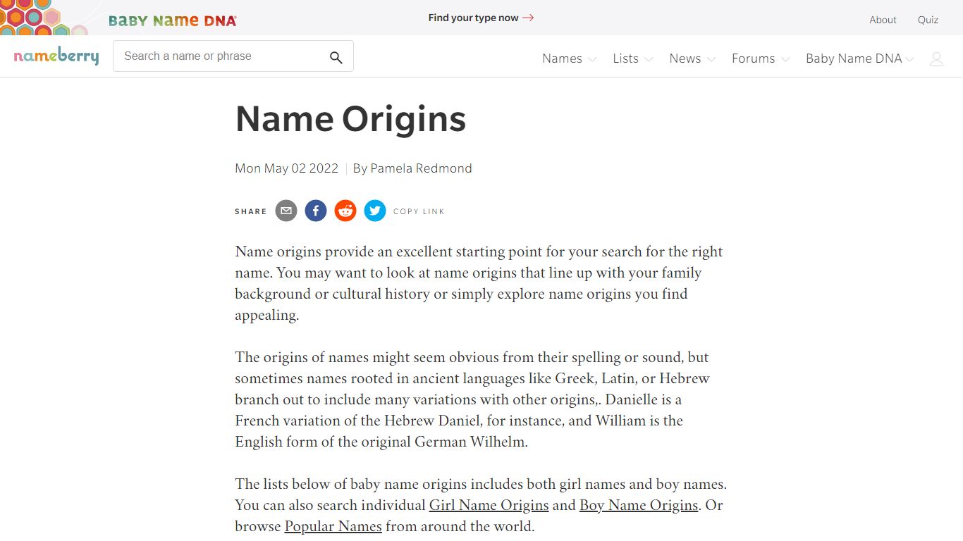 Name Origins | Nameberry